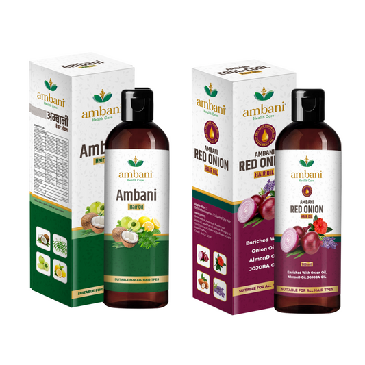 AMBANI HEALTH CARE Combo of Ayurvedic and Red Onion Hair Oil I with Comb Extension I Non-Sticky I Stronger & Shiny Hair I Controls Dandruff I Promotes Hair Growth I for All Hair Types - 100ML + 100ML