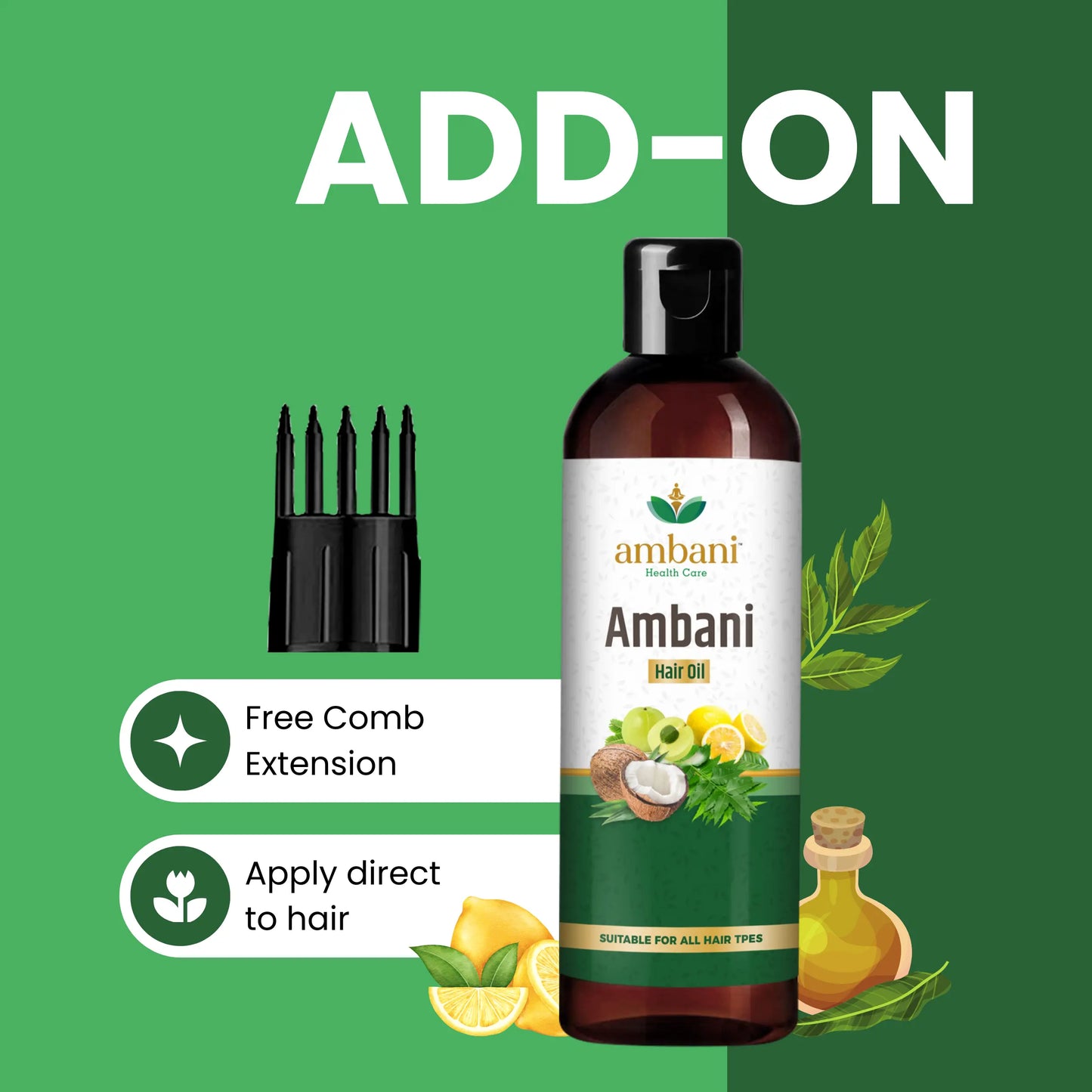 AMBANI HEALTH CARE Ayurvedic Hair Oil I with Comb Extension I Pure & Natural I for Strong, Thick & Shiny Hair I Controls Dandruff I Promotes Hair Growth I for Women & Men with All Hair Types (100ML)