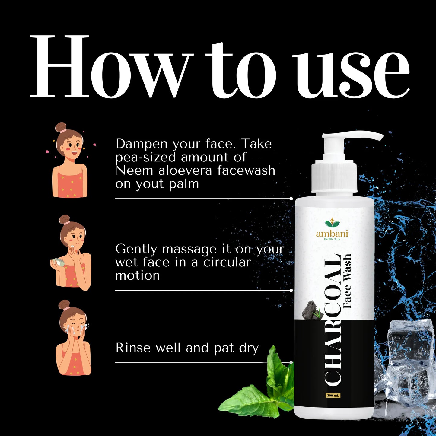 AMBANI HEALTH CARE Charcoal Face Wash I Fights Pollution, Blackheads, Dark Spots, Acne, and Pimples, Oil Control I Deep Detox I Charcoal for Fresh, Glowing Skin I Suitable for All Skin Types – 200gm