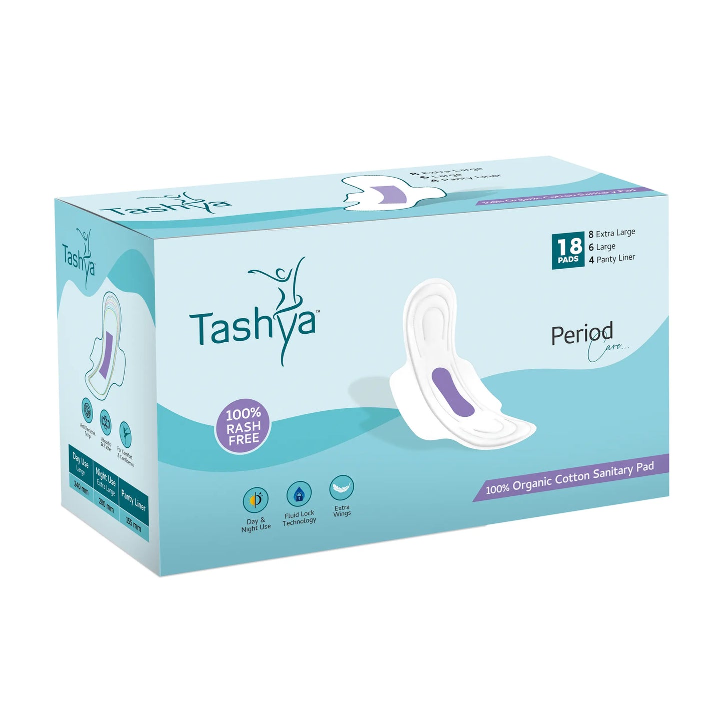 TASHYA Rash free 14 Sanitary Pads + Ultra soft 4 Panty Liners I Pure Cotton Sanitary Combo for Women I 8 Layer Sanitary Napkins I Rash Free, Anti Tan, Skin Friendly, Leak-proof I for All Skin Type