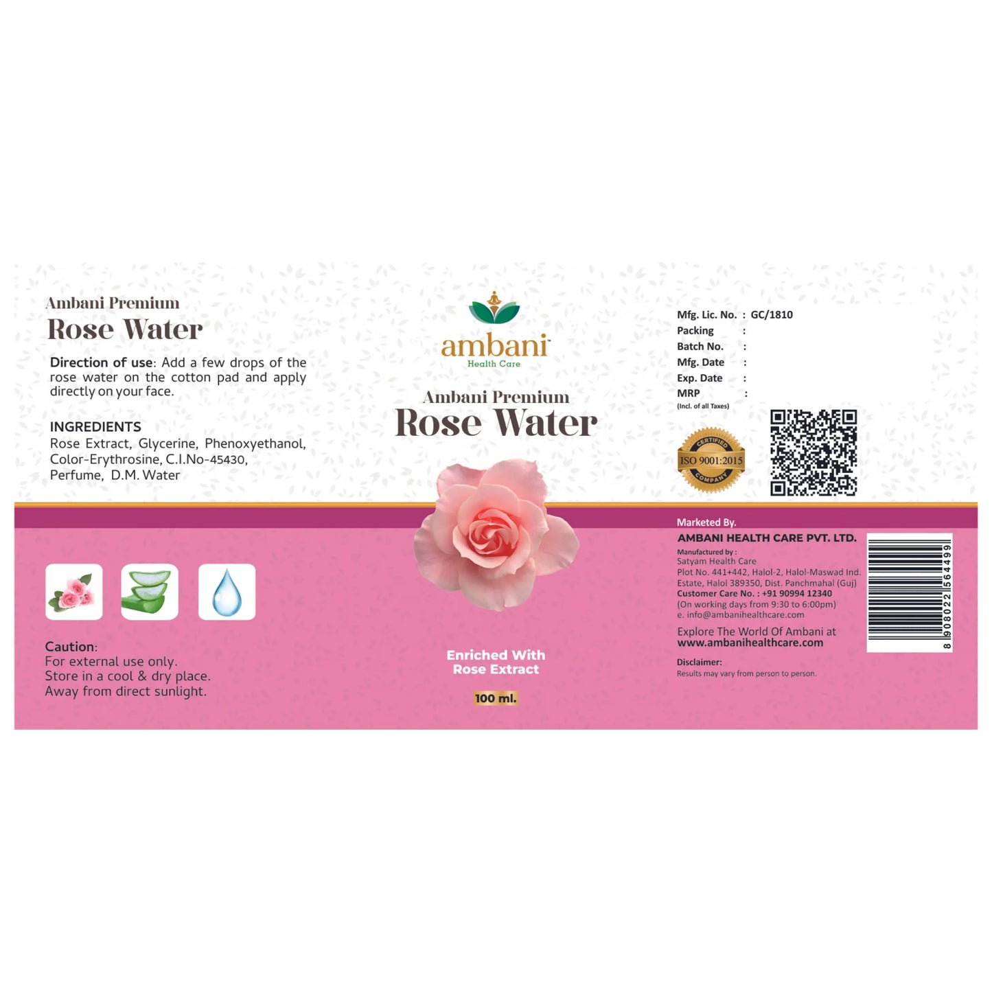 AMBANI HEALTH CARE Premium Rose Water I Natural Gulab Jal I for Skin, Face & Hair I Deep Hydration with Deshi Gulaab I Alcohol-Free I Cleanses, Hydrates & Moisturises Skin for Women & Men