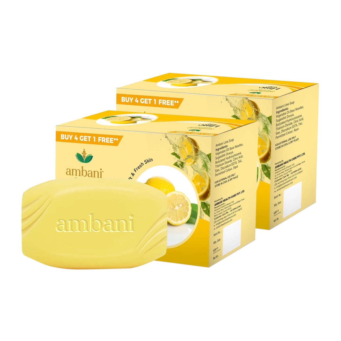 AMBANI HEALTH CARE Lime Soap I Refreshing Bathing Bar I Freshness of Lemon I Healthy Skin I Paraben Free I Handmade Natural with Essential Oils I Reducing Tanning I for All Skin Types (Set of 10)