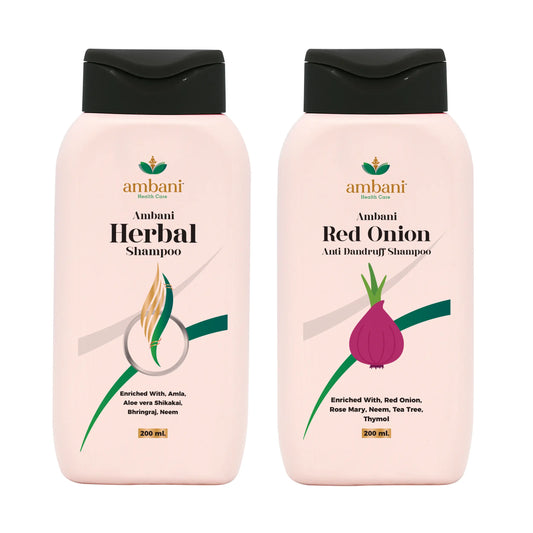 MBANI HEALTH CARE Herbal and Red Onion Anti-Dandruff Hair Shampoo I for Hair Growth & Hair Fall Control I with Natural Ingredients I Deep Nourishment, Shiny I for All Hair Types - 200ML + 200ML