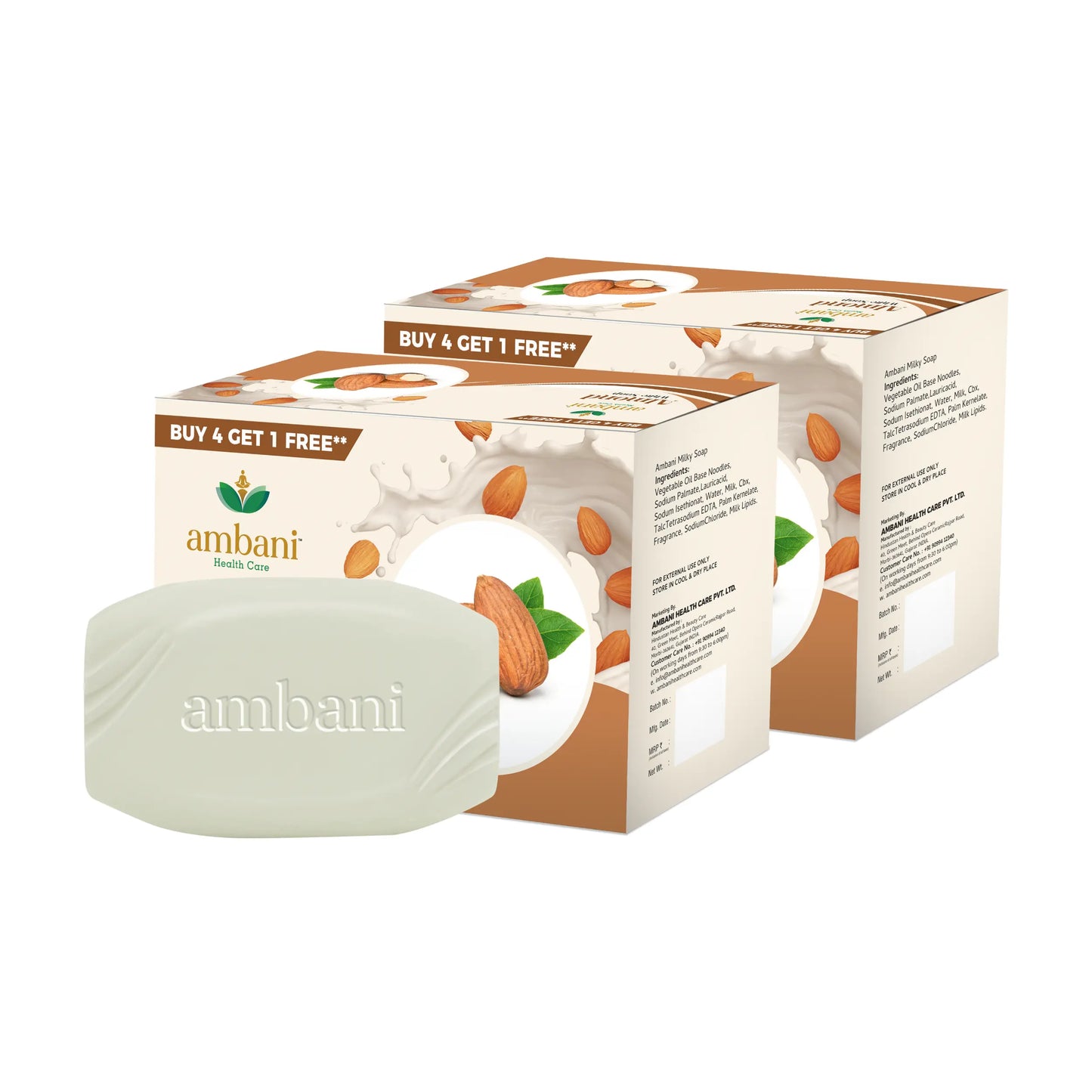 AMBANI HEALTH CARE Almond Soap I Ayurvedic I Herbal Soap with Essential Oil I Handmade Bathing Bar I Natural Cleanser I Glowing, Smoother, & Moisturized Skin I for All Skin Types (Set of 10)