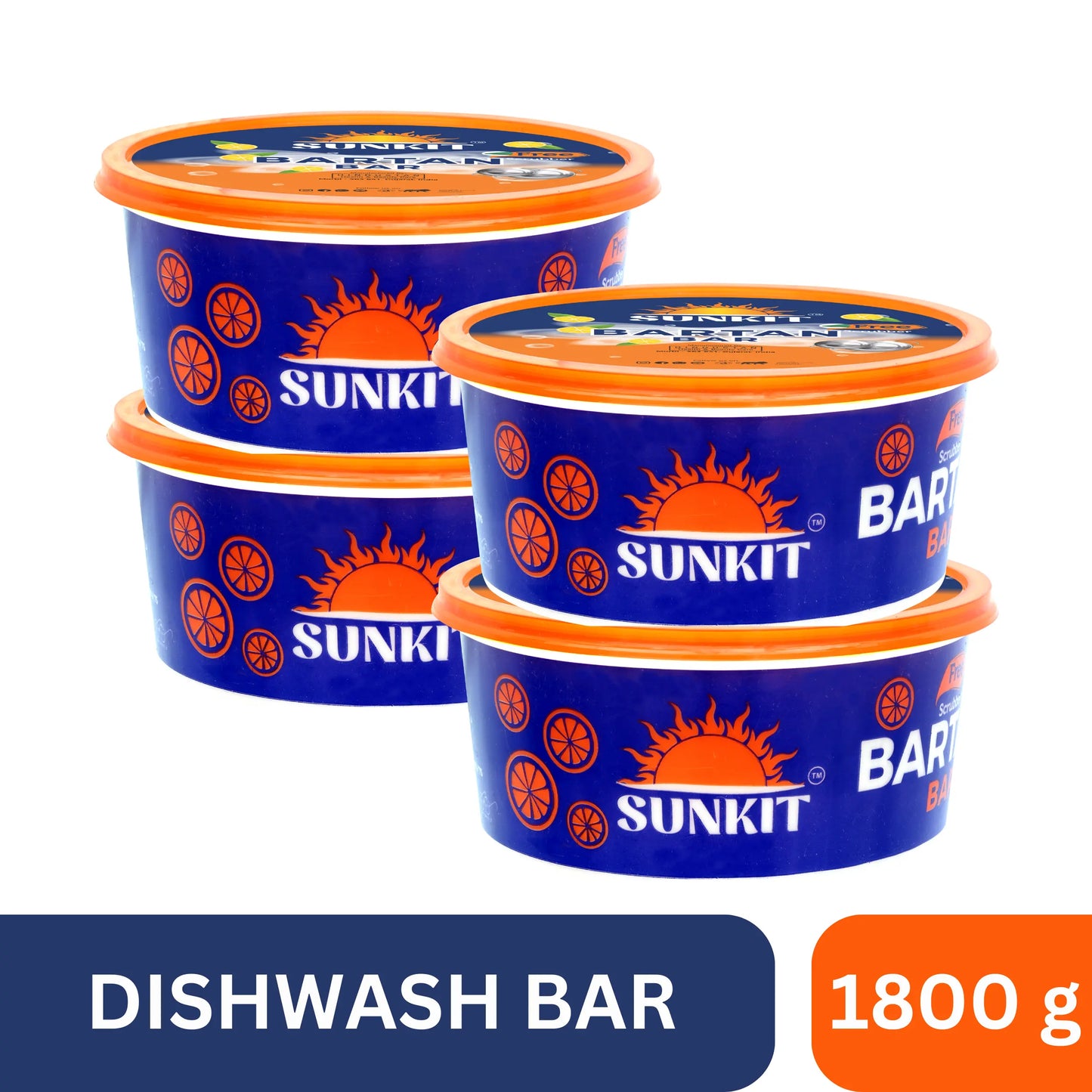SUNKIT Bartan Bar I Round Dishwash Bar with Free Scrubber I Contains goodness of Lime I Removes Tough stains, Kills Bacteria I Power of Active Boosters I Grease Cleaner for All Utensils