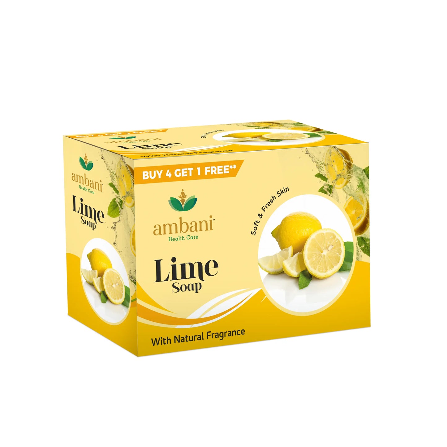 AMBANI HEALTH CARE Lime Soap I Refreshing Bathing Bar I Freshness of Lemon I Healthy Skin I Paraben Free I Handmade Natural with Essential Oils I Reducing Tanning I for All Skin Types (Set of 4 + 1)