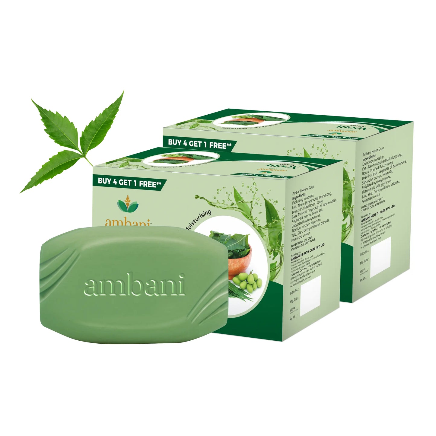 MBANI HEALTH CARE Neem Soap I Handmade Bathing bar I with Goodness of Neem Leaves I Natural Cleanser I for Smooth, Antibacterial, Moisturized & Nourished Skin I for All Skin Types - Set of 10
