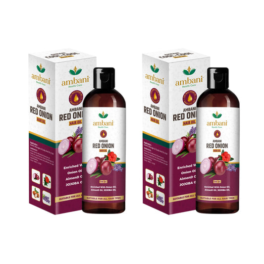 AMBANI HEALTH CARE Red Onion Hair Oil I with Comb Extension I Pure, Natural & Non-Sticky I Control Hair Fall & Dandruff I Stronger & Shiny Hair I Promotes Hair Growth for All Hair Types (100ML+100ML)