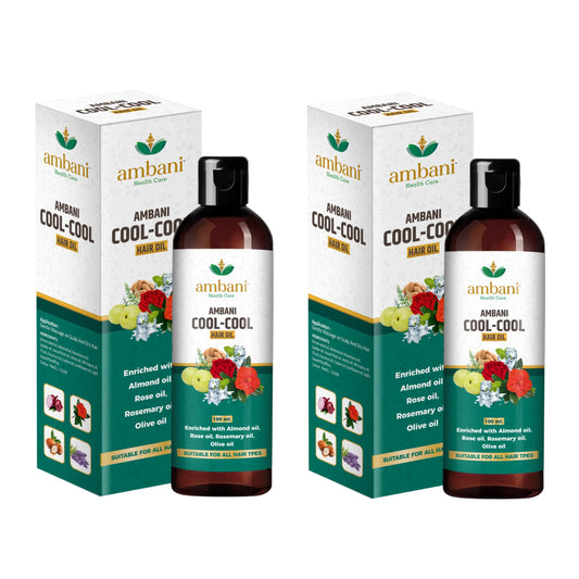 AMBANI HEALTH CARE Cool Hair Oil I with Comb Extension I Unique combination of Ayurvedic Herbs I Relief from Stress, Headache & Body Pain I for Strong, Thick & Shiny I for All Hair Types (100ML+100ML)