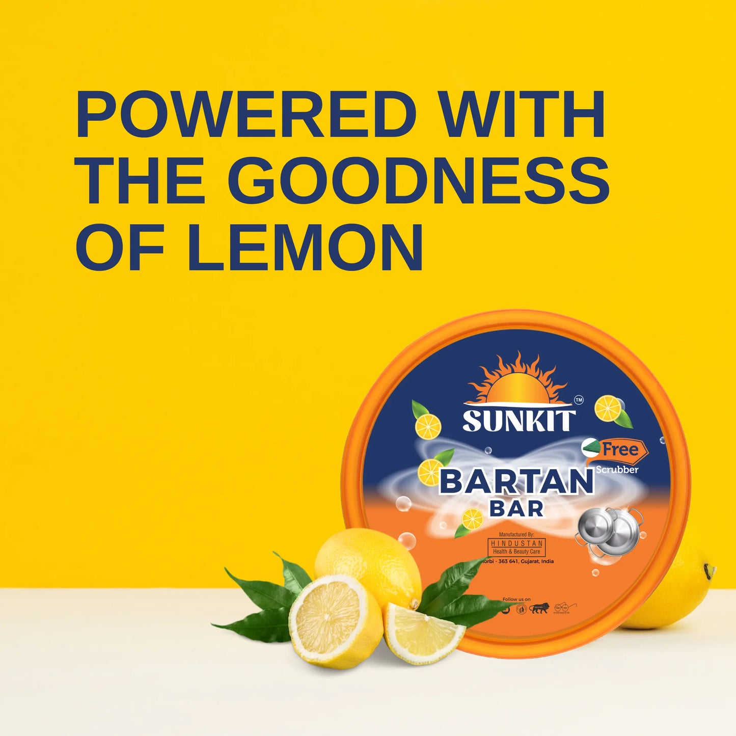 SUNKIT Bartan Bar I Round Dishwash Bar with Free Scrubber I Contains goodness of Lime I Removes Tough stains, Kills Bacteria I Power of Active Boosters I Grease Cleaner for All Utensils