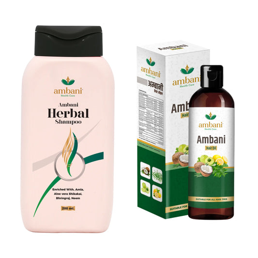 AMBANI HEALTH CARE Herbal Hair Shampoo and Oil I Natural I Promotes Hair Growth I Reduce Hair Fall & Dandruff I Thick Healthy & Strong Hair I for Women & Men I Ayurvedic Hair Care Kit - 200ML + 100ML