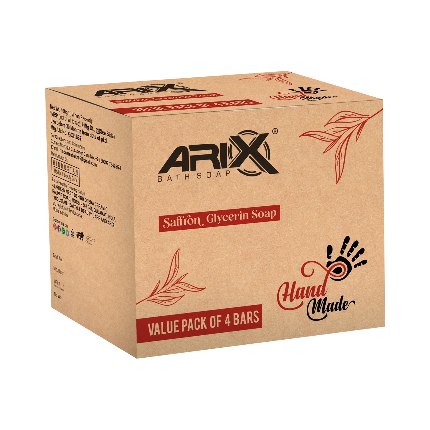 ARIX Handmade Saffron Glycerin Soap I 100% Pure Organic I Natural Kesar Bathing Bar I Ultra Melt & Pour Soaps Base I Radiant Glow, Moisturizing Skin I for Women & Men with All Skin Types (Set of 4)