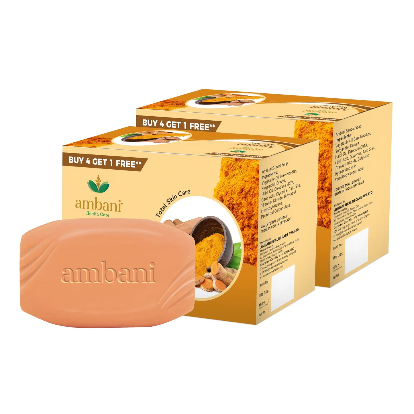 AMBANI HEALTH CARE Sandal & Turmeric Soap I with Essential Oil I Long-Lasting Fragrance I Handmade Bathing bar I Natural Cleanser I for Total Skin Care I Suitable for all Skin Types - Set of 10