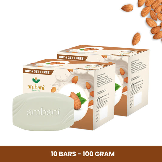 AMBANI HEALTH CARE Almond Soap I Ayurvedic I Herbal Soap with Essential Oil I Handmade Bathing Bar I Natural Cleanser I Glowing, Smoother, & Moisturized Skin I for All Skin Types (Set of 10)