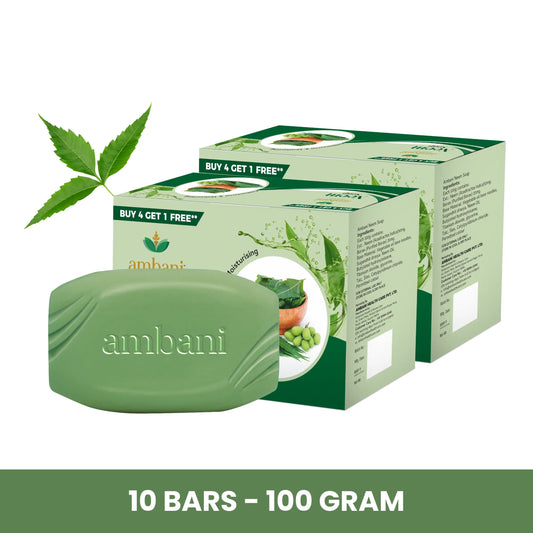 MBANI HEALTH CARE Neem Soap I Handmade Bathing bar I with Goodness of Neem Leaves I Natural Cleanser I for Smooth, Antibacterial, Moisturized & Nourished Skin I for All Skin Types - Set of 10