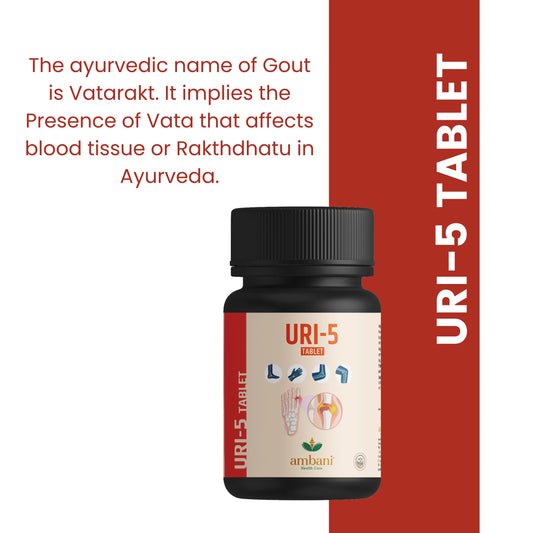 AMBANI HEALTH CARE Ayurvedic URI-5 Tablet I Uric Acid Control Medicine I Natural Formulation I Herbal Supplements I Support for Joint Pain, Swelling, & Inflammation I for Men & Women
