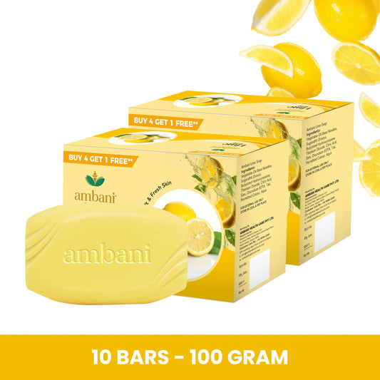 AMBANI HEALTH CARE Lime Soap I Refreshing Bathing Bar I Freshness of Lemon I Healthy Skin I Paraben Free I Handmade Natural with Essential Oils I Reducing Tanning I for All Skin Types (Set of 10)