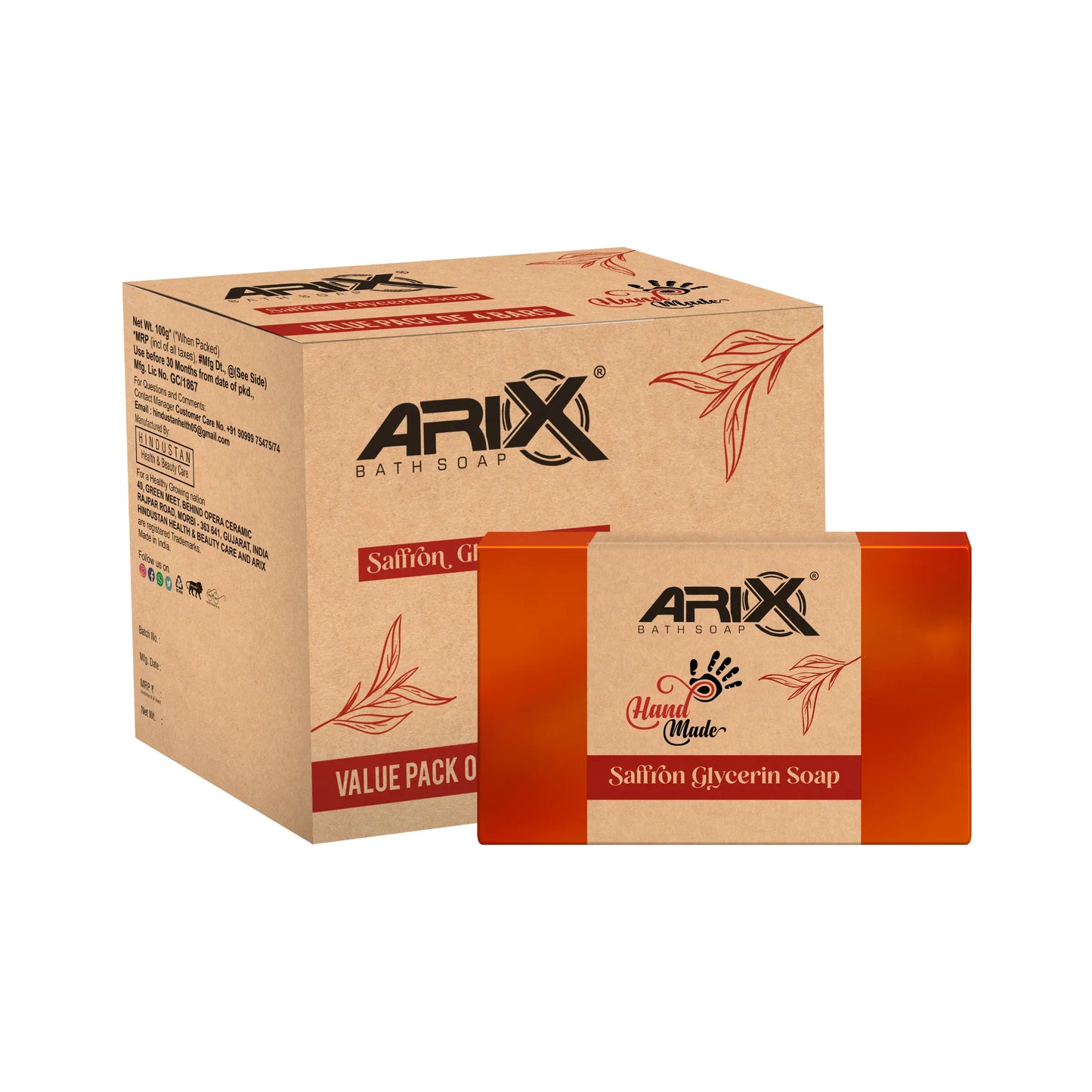 ARIX Handmade Saffron Glycerin Soap I 100% Pure Organic I Natural Kesar Bathing Bar I Ultra Melt & Pour Soaps Base I Radiant Glow, Moisturizing Skin I for Women & Men with All Skin Types (Set of 4)