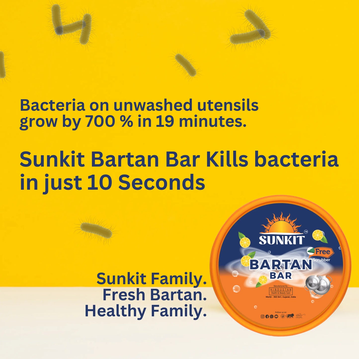 SUNKIT Bartan Bar I Round Dishwash Bar with Free Scrubber I Contains goodness of Lime I Removes Tough stains, Kills Bacteria I Power of Active Boosters I Grease Cleaner for All Utensils