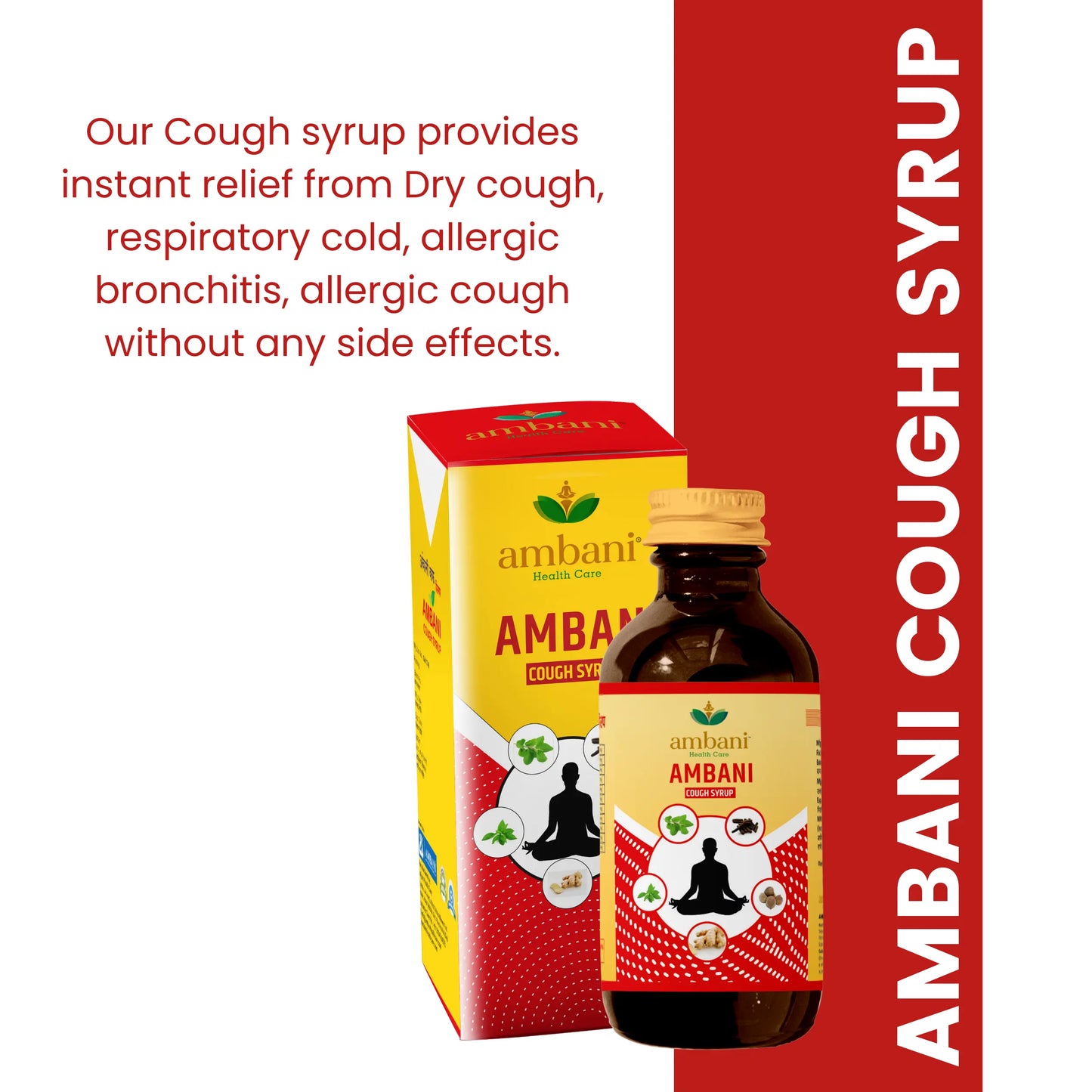 AMBANI HEALTH CARE Ayurvedic Cough Syrup I Natural Ingredients I 100% Natural, Paraben-free I Non-drowsy Formula I Relief from All Types of Cough, Sore throat & Cold I Made With Herbs