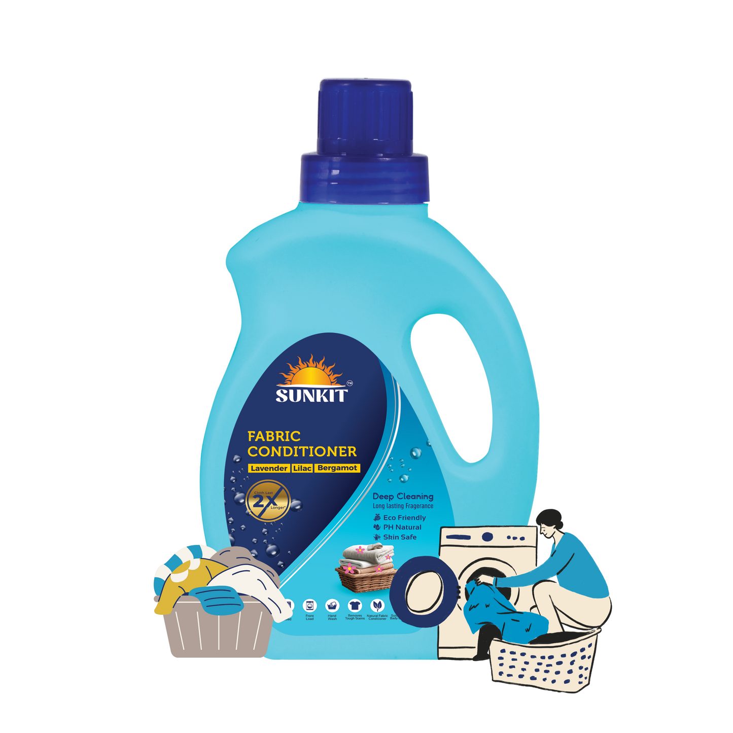 SUNKIT Fabric Conditioner I Eco-friendly & Non-Toxic I After Wash Liquid Fabrics Softener with Long-Lasting Fragrance I Protects Shine & Safe for Baby Clothes I for Washing Machine & Hand Wash - 500ml