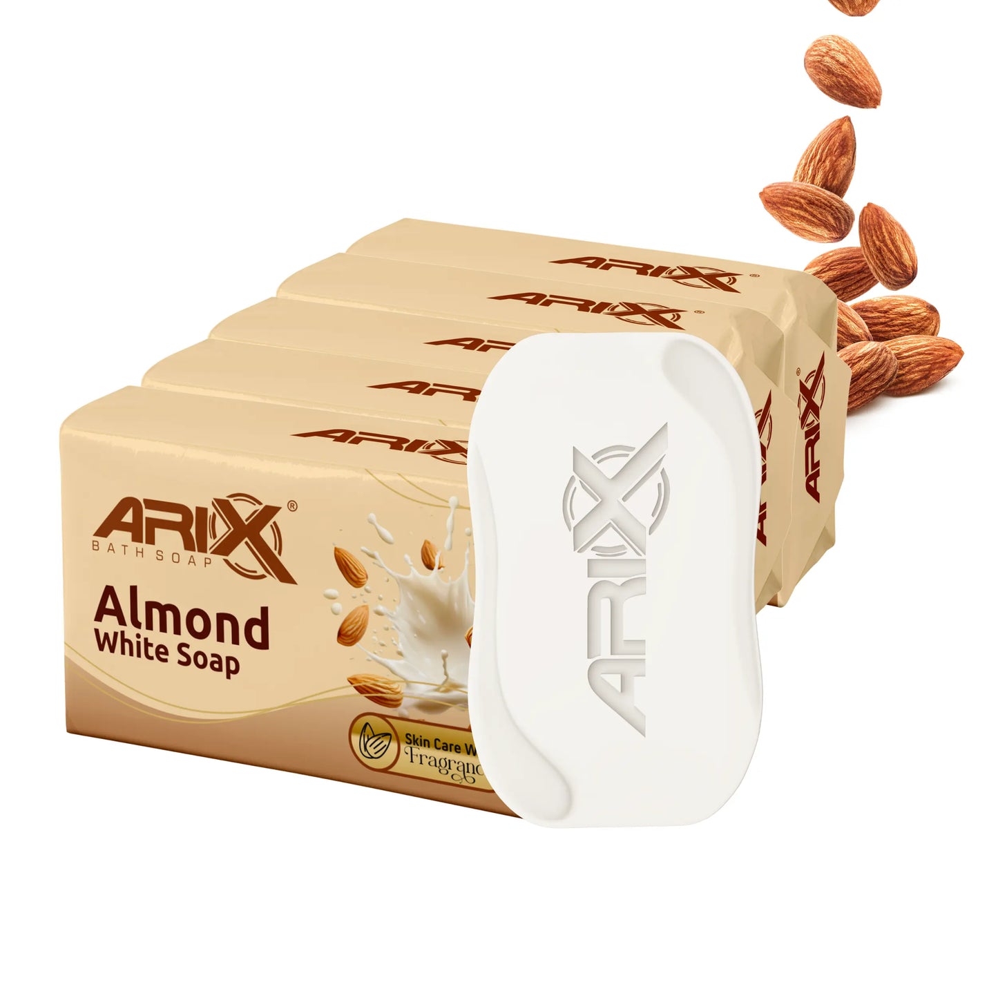 ARIX Almond Soap I with Essential Oil I Natural Cleanser I Clear, Glowing & Radiant Skin I Handmade Bathing Bar for Face & Body I Moisturizing I Suitable for All Skin Types (Pack of 5 Soap)