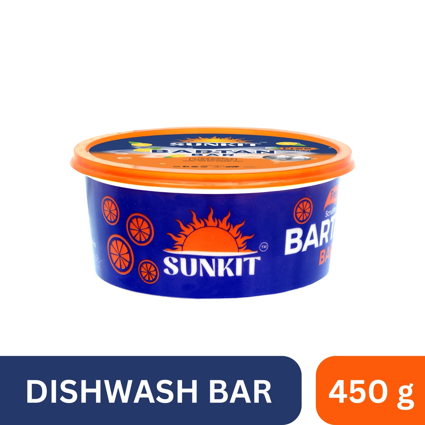 SUNKIT Bartan Bar I Round Dishwash Bar with Free Scrubber I Contains goodness of Lime I Removes Tough stains, Kills Bacteria I Power of Active Boosters I Grease Cleaner for All Utensils