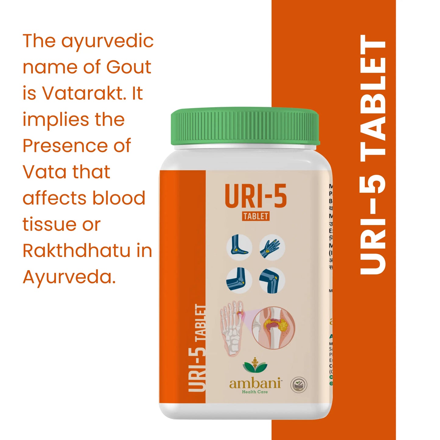 AMBANI HEALTH CARE Ayurvedic URI-5 Tablet I Uric Acid Control Medicine I Natural Formulation I Herbal Supplements I Support for Joint Pain, Swelling, & Inflammation I for Men & Women