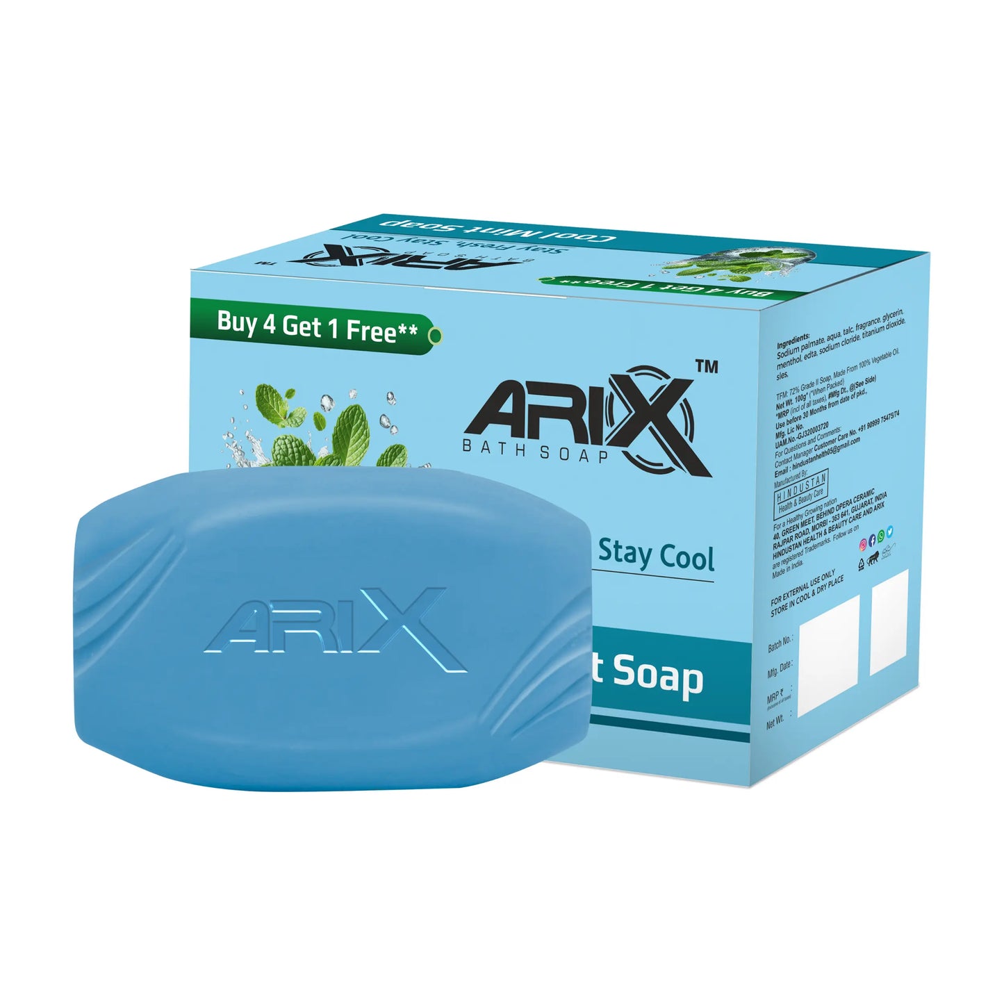 ARIX Cool Mint Soap with Menthol Fresh I Natural Ingredients Handmade Bathing Bar I Cooling & Soothing Effect on Skin