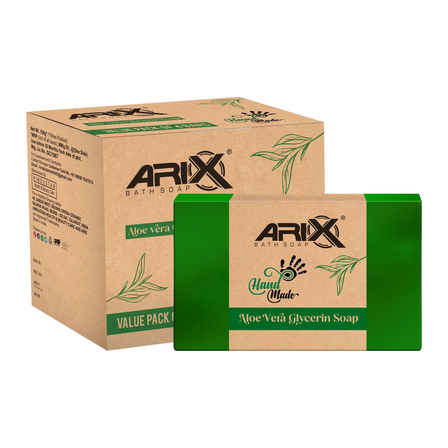 ARIX Aloe Vera Glycerin Soap I Handmade Organic Bathing bar I with Aloevera Extract and Essential Oils I Glowing, Nourishing & Moisturizing Skin I for Women & Men with All Skin Types (Set of 4)