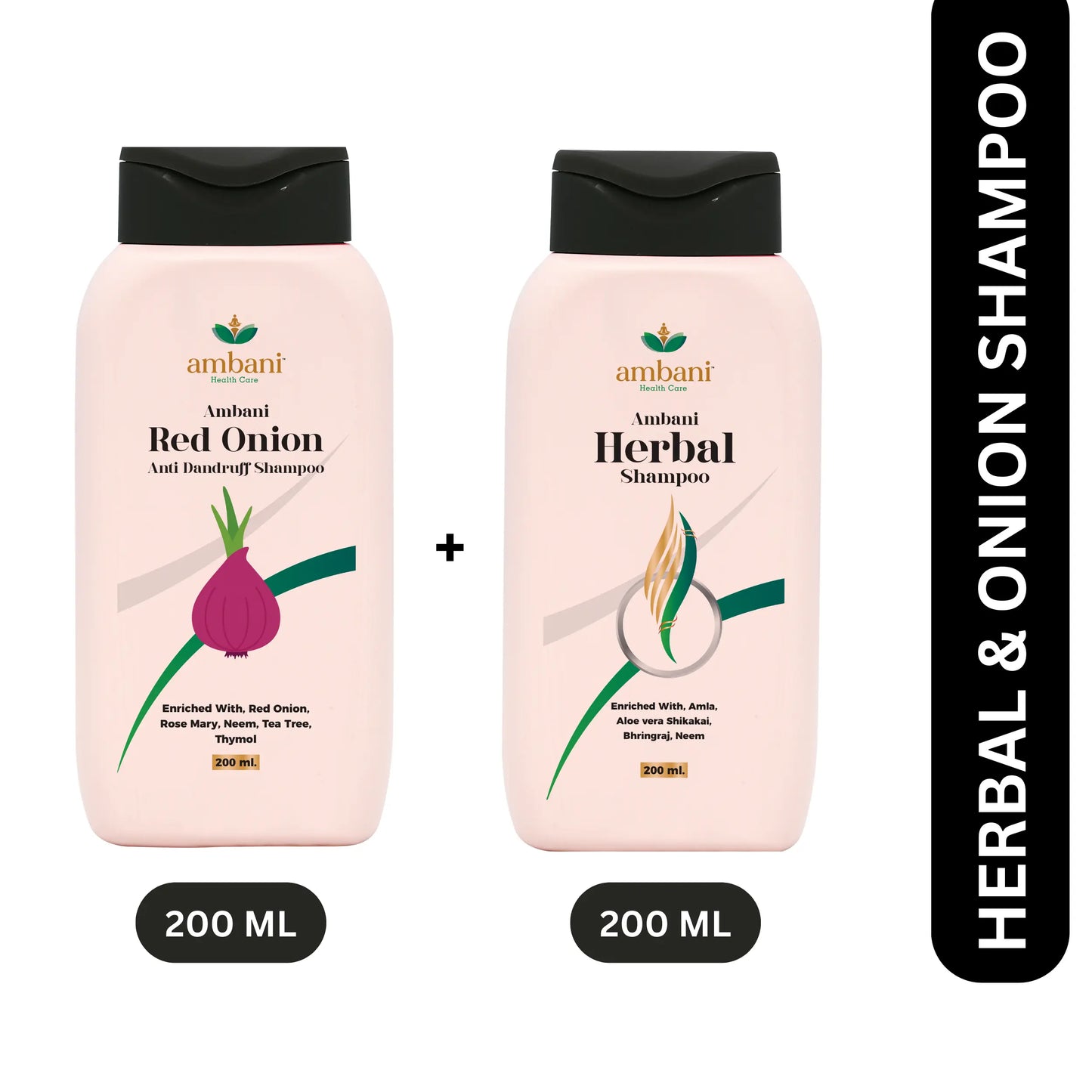 MBANI HEALTH CARE Herbal and Red Onion Anti-Dandruff Hair Shampoo I for Hair Growth & Hair Fall Control I with Natural Ingredients I Deep Nourishment, Shiny I for All Hair Types - 200ML + 200ML