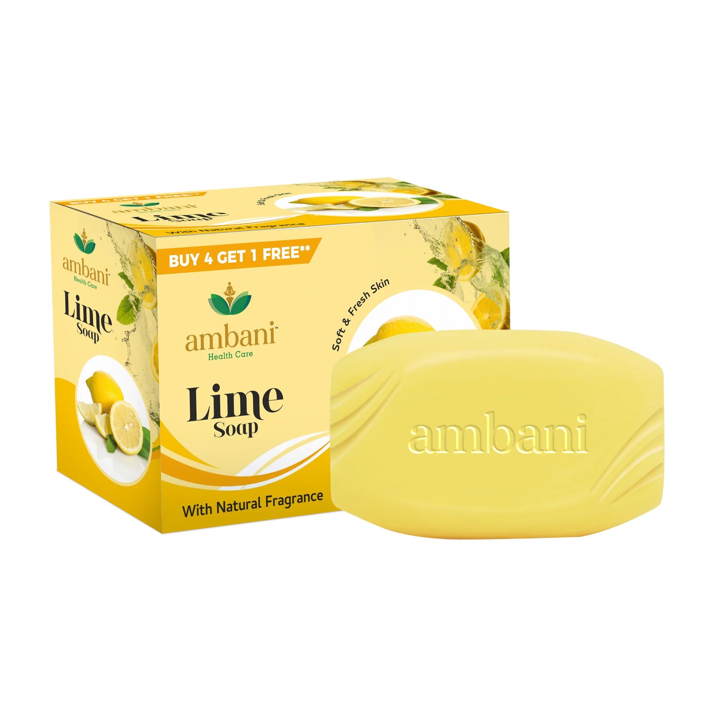 AMBANI HEALTH CARE Lime Soap I Refreshing Bathing Bar I Freshness of Lemon I Healthy Skin I Paraben Free I Handmade Natural with Essential Oils I Reducing Tanning I for All Skin Types (Set of 4 + 1)