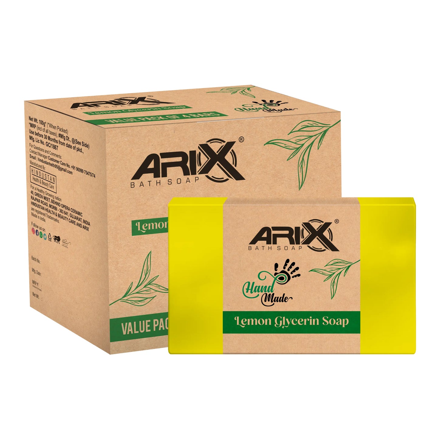ARIX Lemon Soap I Handmade Organic Bathing Bar I with Glycerin & Lime Extracts I Refreshing, Glowing, Moisturizes & Brightening Skin I Reducing Tanning I for Women & Men with All Skin Types (Set of 4)
