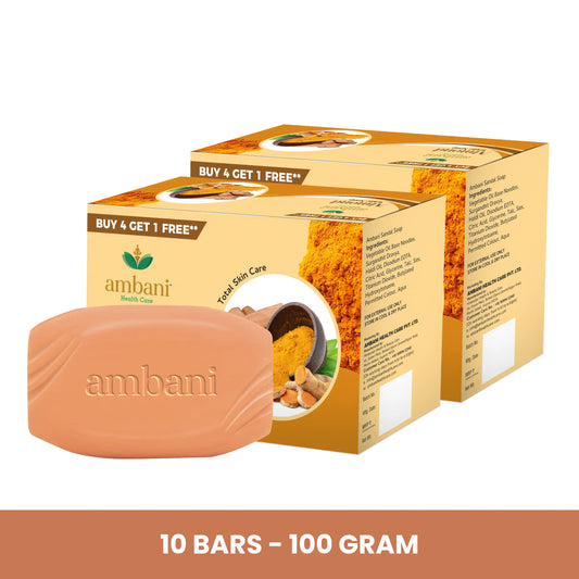 AMBANI HEALTH CARE Sandal & Turmeric Soap I with Essential Oil I Long-Lasting Fragrance I Handmade Bathing bar I Natural Cleanser I for Total Skin Care I Suitable for all Skin Types - Set of  10
