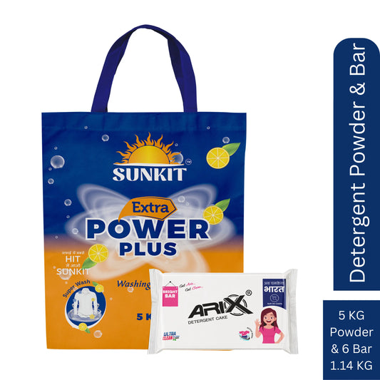 SUNKIT Detergent Powder and Detergent Cake I Deep Clean & Fresh I Removes Stains & Odour I Long-Lasting Enhanced Formula I Preserves Brightness I Safe for All Types of Clothes – 5kg + Set of 6