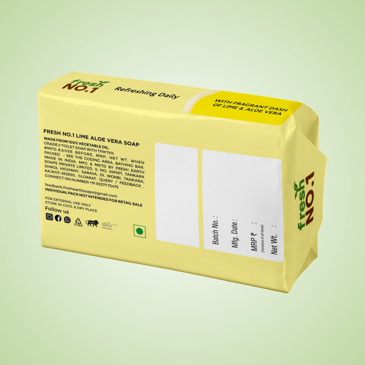 Lime & Aloe Vera Bathing Soap | For Soft, Glowing & Healthy-Looking Skin | Anti-Aging Care | Pack of 5 × 100 g