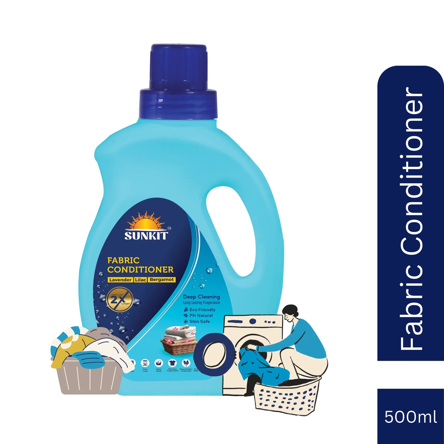 SUNKIT Fabric Conditioner I Eco-friendly & Non-Toxic I After Wash Liquid Fabrics Softener with Long-Lasting Fragrance I Protects Shine & Safe for Baby Clothes I for Washing Machine & Hand Wash - 500ml