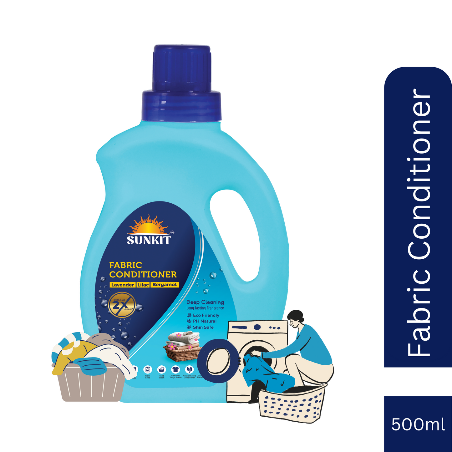 SUNKIT Fabric Conditioner I Eco-friendly & Non-Toxic I After Wash Liquid Fabrics Softener with Long-Lasting Fragrance I Protects Shine & Safe for Baby Clothes I for Washing Machine & Hand Wash - 500ml