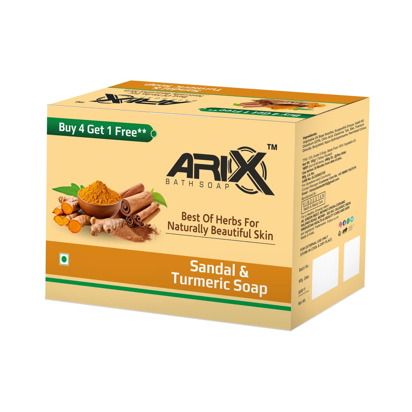 ARIX Sandal & Turmeric Soap I with Essential Oil I Long-Lasting Fragrance