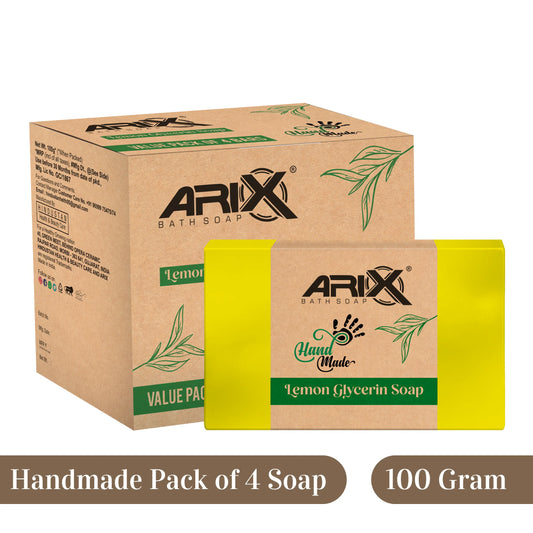 ARIX Lemon Soap I Handmade Organic Bathing Bar I with Glycerin & Lime Extracts I Refreshing, Glowing, Moisturizes & Brightening Skin I Reducing Tanning I for Women & Men with All Skin Types (Set of 4)