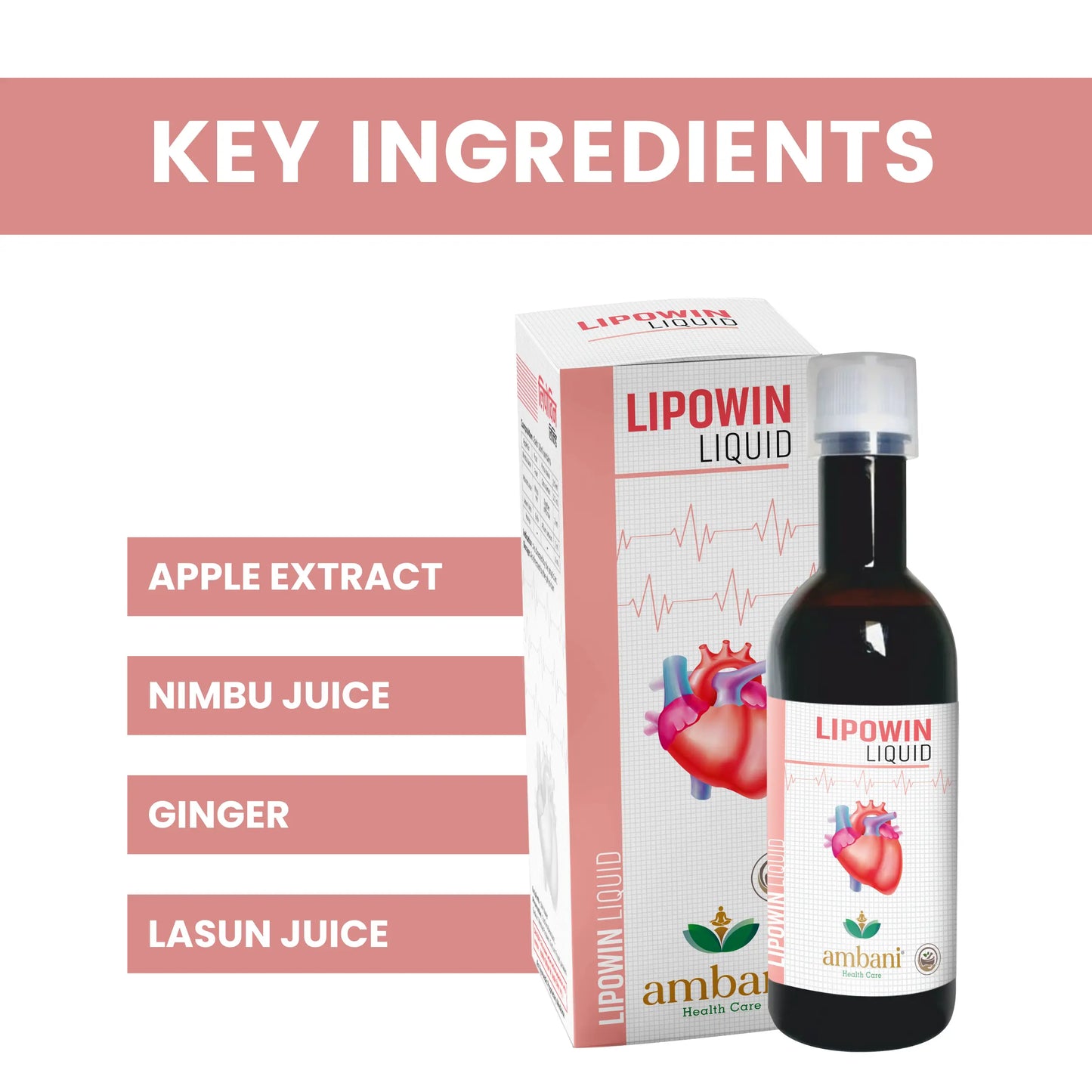 AMBANI HEALTH CARE Ayurvedic Lipowin Liquid - 500ml, Apple Cider Vinegar, Garlic, Lemon, Honey, Cholesterol Control & Reduces Blood Pressure, Metabolism, Heart Health Juice for Cardiac Diabetic Care
