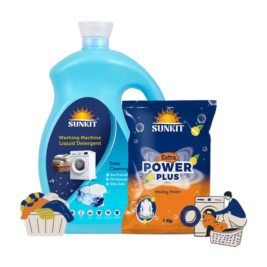 SUNKIT Detergent Powder and Liquid I Natural Ingredients Eco-friendly I Removes Stains & Odour I Long-Lasting Fresh Fragrance I for All Types of Fabrics, Washing Machine & Hand Wash (1KG + 5Liter)