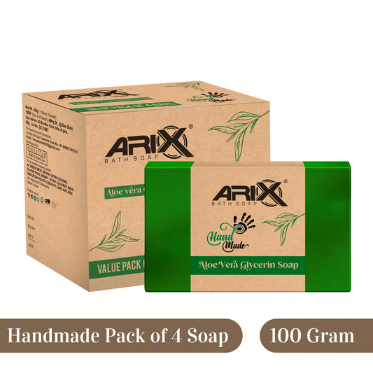 ARIX Aloe Vera Glycerin Soap I Handmade Organic Bathing bar I with Aloevera Extract and Essential Oils I Glowing, Nourishing & Moisturizing Skin I for Women & Men with All Skin Types (Set of 4)