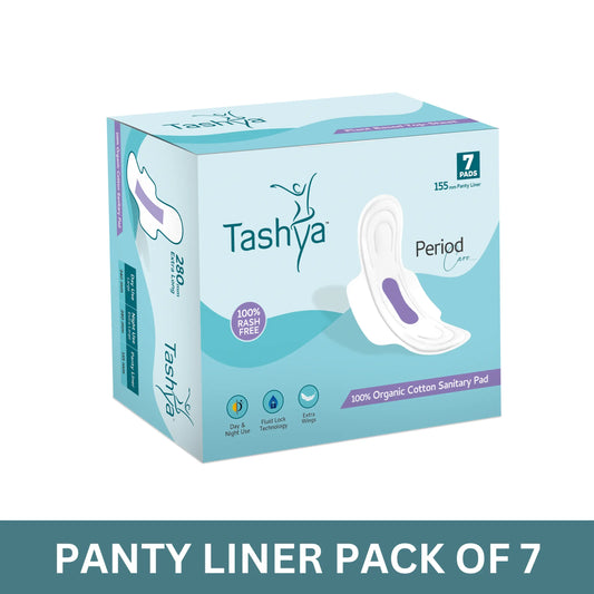 TASHYA Daily Use Panty Liners for Women I Cotton Soft Pantyliners Pad with Wide Optimal Coverage for Comfort I Ultra-Thin, Rash-Free, & Toxin-Free I Keeps You Dry & Fresh All Day Long I 155mm - 7 Pads