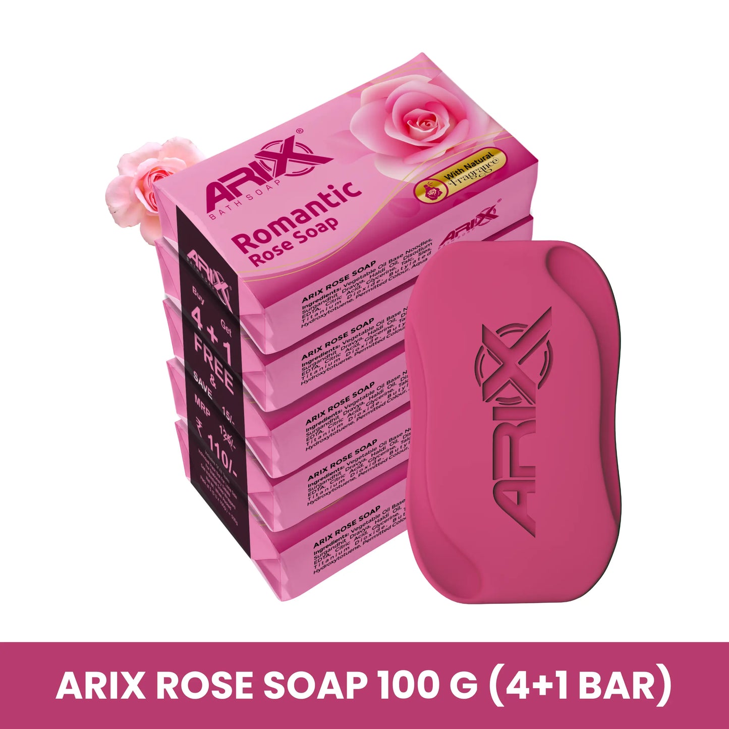 ARIX Rose Soap I Handmade Rose Scented Bathing Bar for Face & Body I Smooth, Soft Moisturized, and Glowing Skin I Sulphate & Paraben free I for Women & Men with All Skin Types (Set of 5)