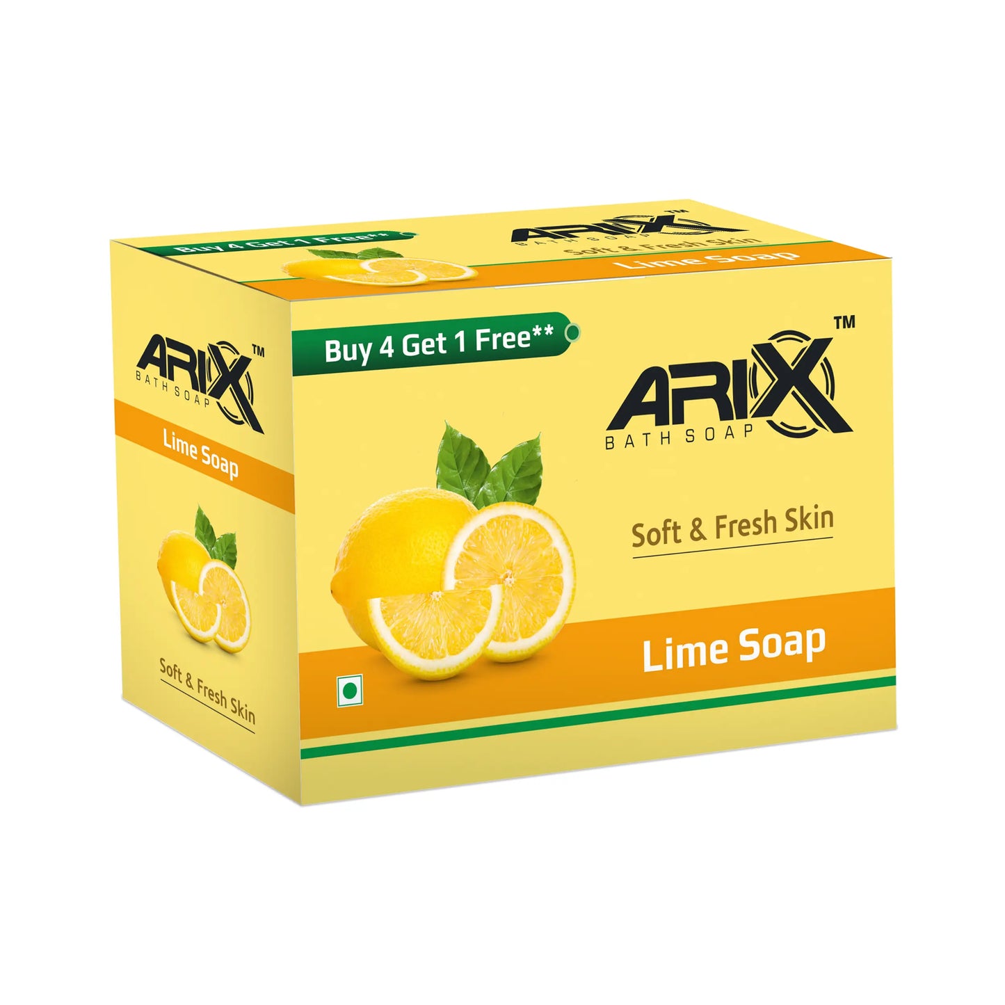 ARIX Lime Soap with Freshness of Lemon I Refreshing Bathing Soaps I Paraben & Sulphate Free I Reducing Tanning I Removes Germs for Fresh and Moisturized Healthy Skin for All Skin Type (Pack of 4 + 1)