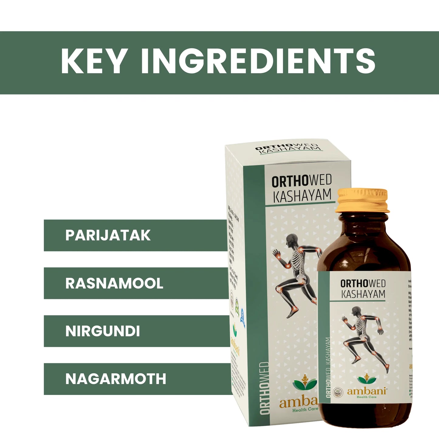 AMBANI HEALTH CARE Orthowed Kashayam I Sugar-Free I Supports Joint & Muscle Strength I Helps In Body Pain Relief for Men & Women (200 ml)