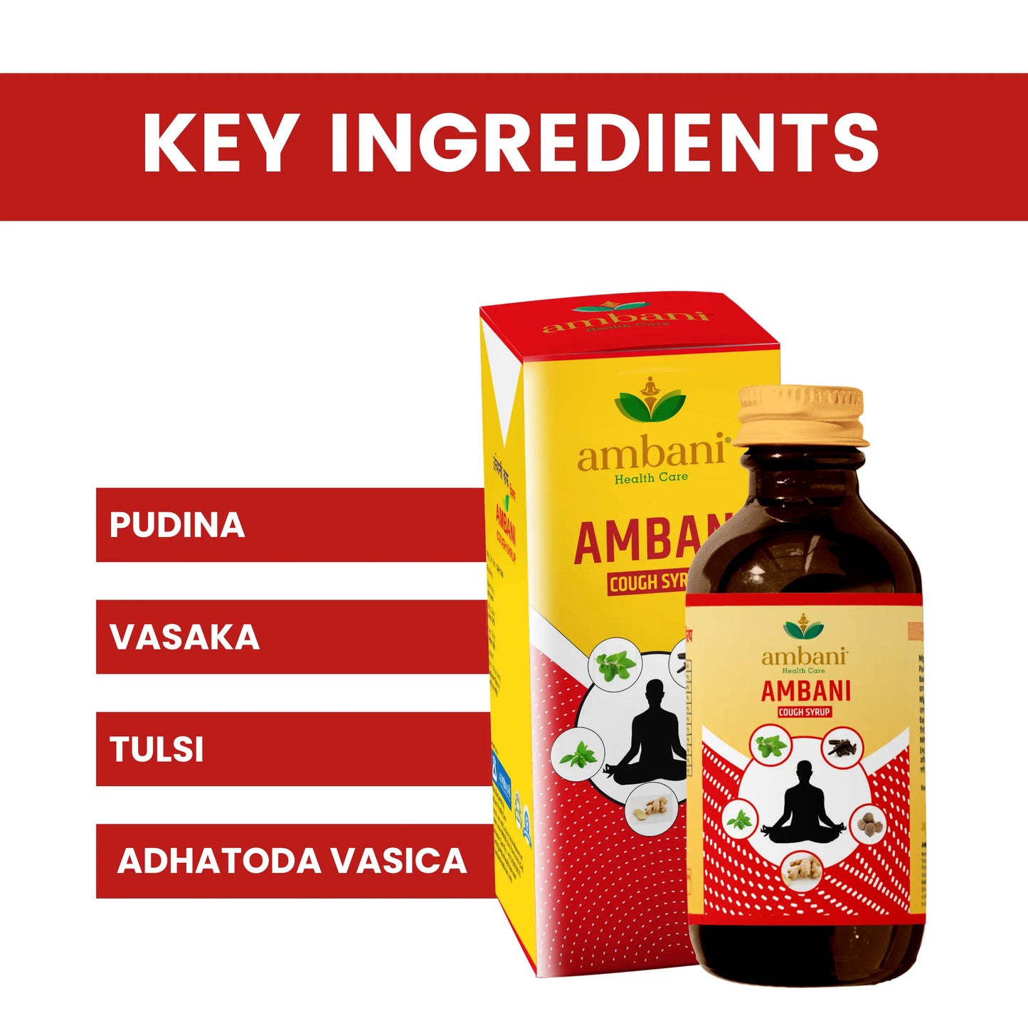 AMBANI HEALTH CARE Ayurvedic Cough Syrup I Natural Ingredients I 100% Natural, Paraben-free I Non-drowsy Formula I Relief from All Types of Cough, Sore throat & Cold I Made With Herbs