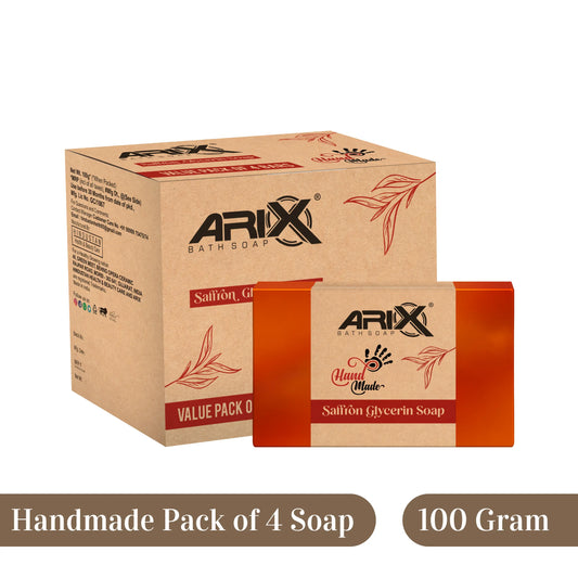 ARIX Handmade Saffron Glycerin Soap I 100% Pure Organic I Natural Kesar Bathing Bar I Ultra Melt & Pour Soaps Base I Radiant Glow, Moisturizing Skin I for Women & Men with All Skin Types (Set of 4)