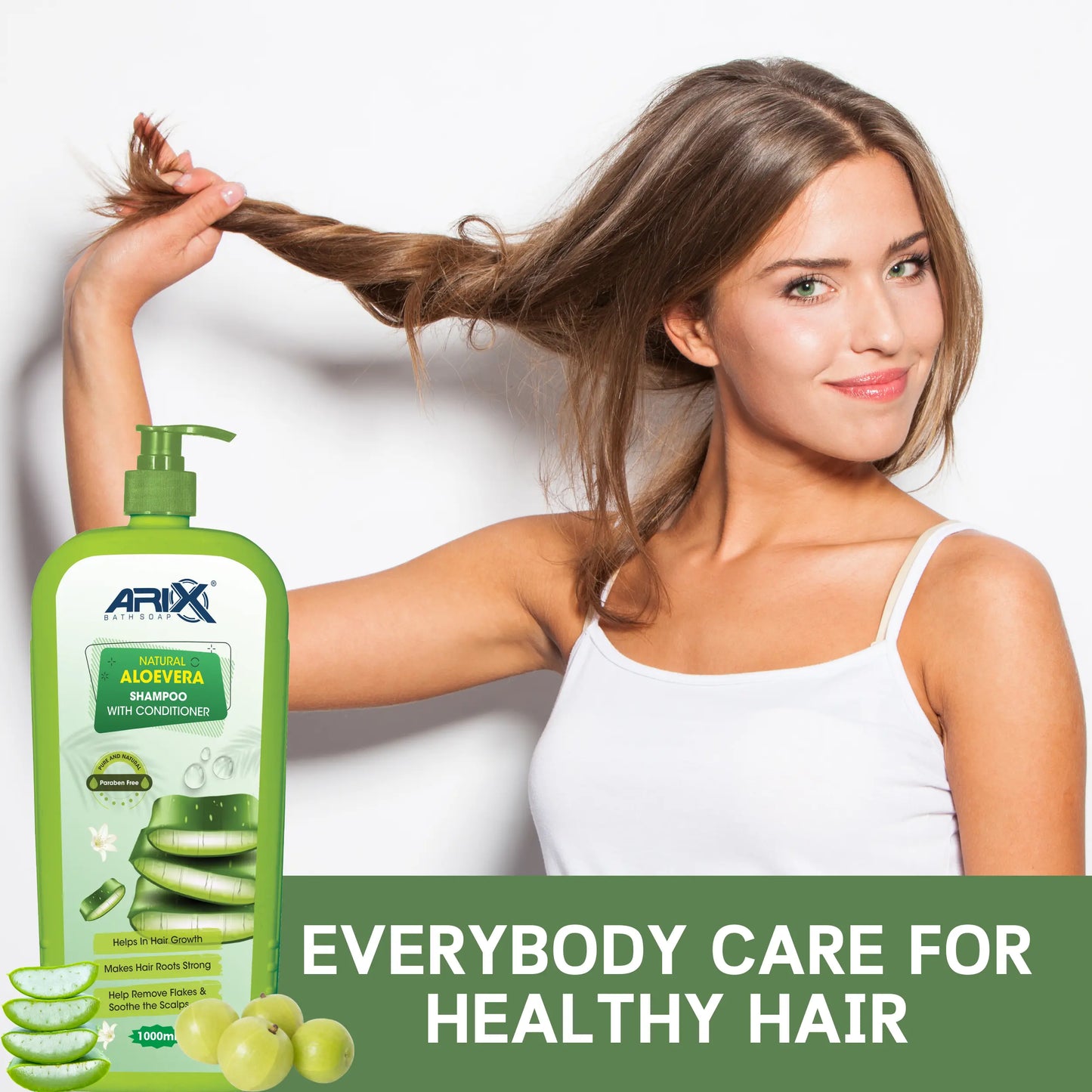 ARIX Natural Aloevera Shampoo Conditioner and Neem Soap I Herbal Bathing Bar with Essential Oils I Enhance Shine, Strengthen, Soothe Scalp and Reduce Hair Fall I for Women & Men (1 L + 5 Pcs)
